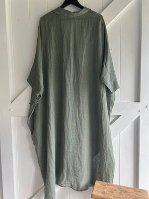 Made in Italy Resort Linen Kaftan Olive