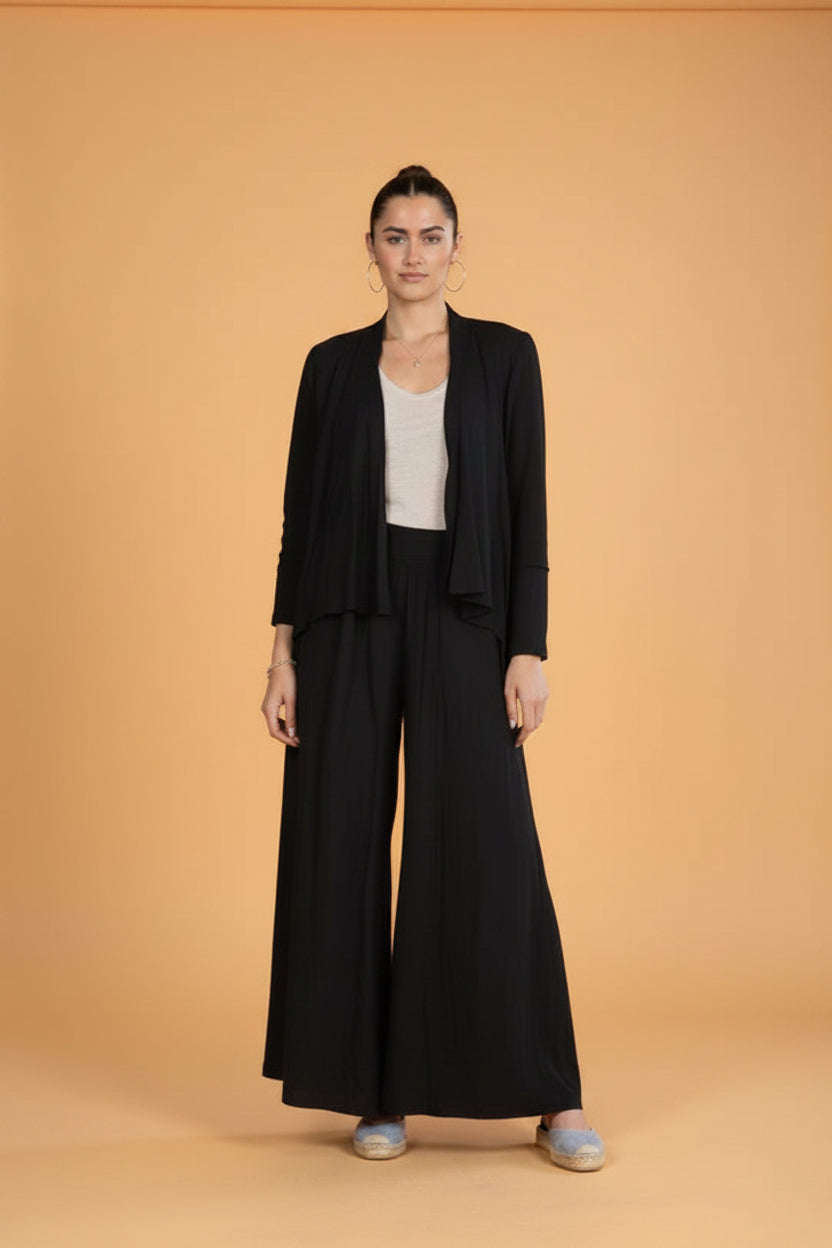 Italian Linen Wide Leg Pants Black - Made in Italy LUXAMORE  