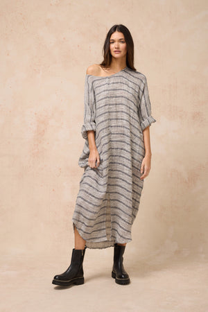 Estilo Emporio Neve Linen Dress - Battista Blue Notte