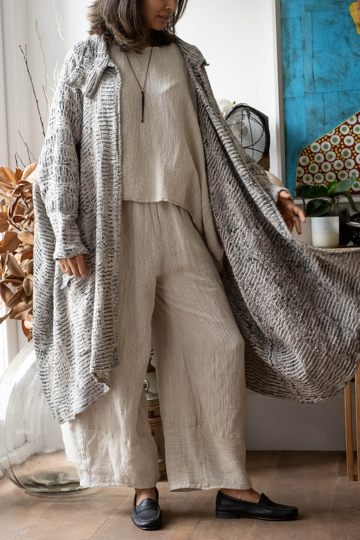 La Bottega di Brunella Cape Mantella Paloma - Sangria - LUXAMORE -Coat-La Bottega di Brunella Maglia Europa Fossil - Campagna linen top garments, designed and handcrafted in Italy. Shop La Bottega di Brunella Linen Tops at Luxamore
