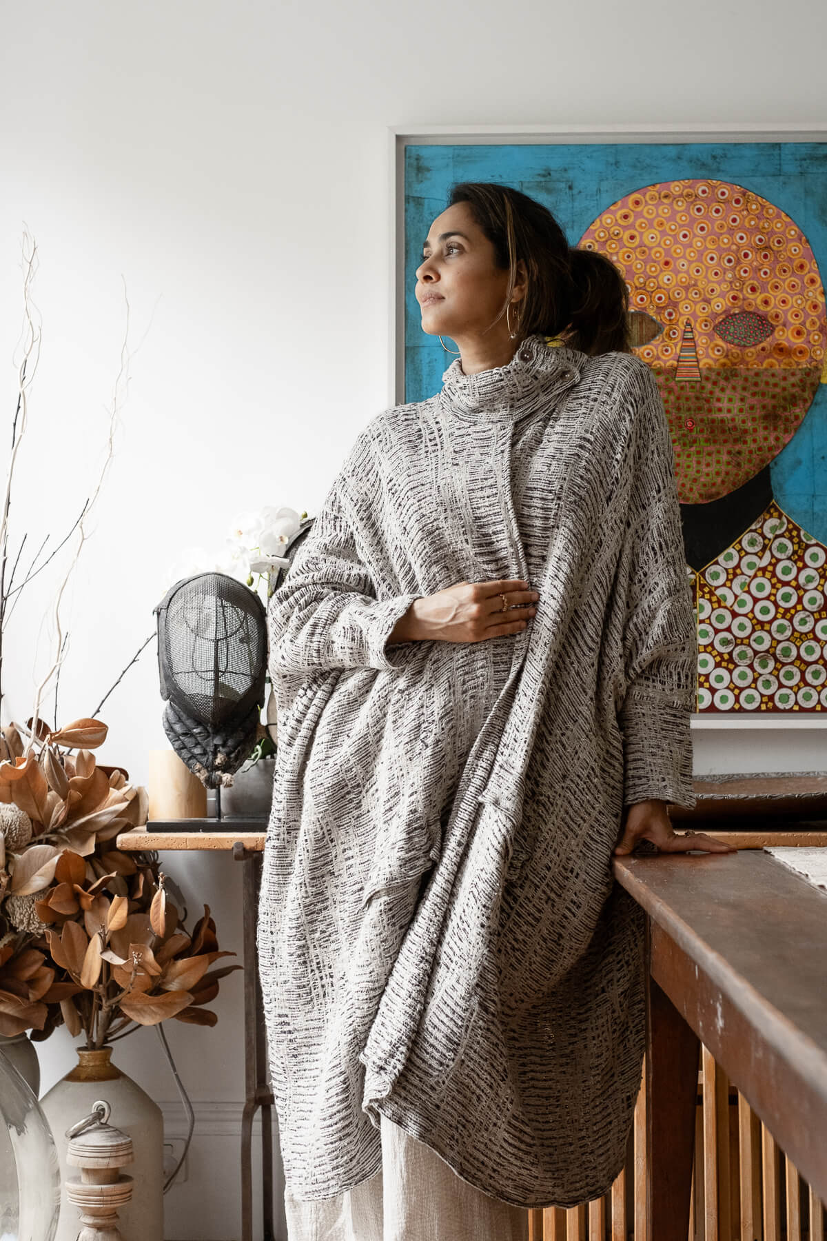 La Bottega di Brunella Cape Mantella Paloma - Sangria - LUXAMORE -Coat-La Bottega di Brunella Maglia Europa Fossil - Campagna linen top garments, designed and handcrafted in Italy. Shop La Bottega di Brunella Linen Tops at Luxamore