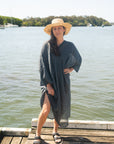Woman Wearing La Bottega di Brunella Linen Dress Fausta Garzata - Lava - Dress LUXAMORE