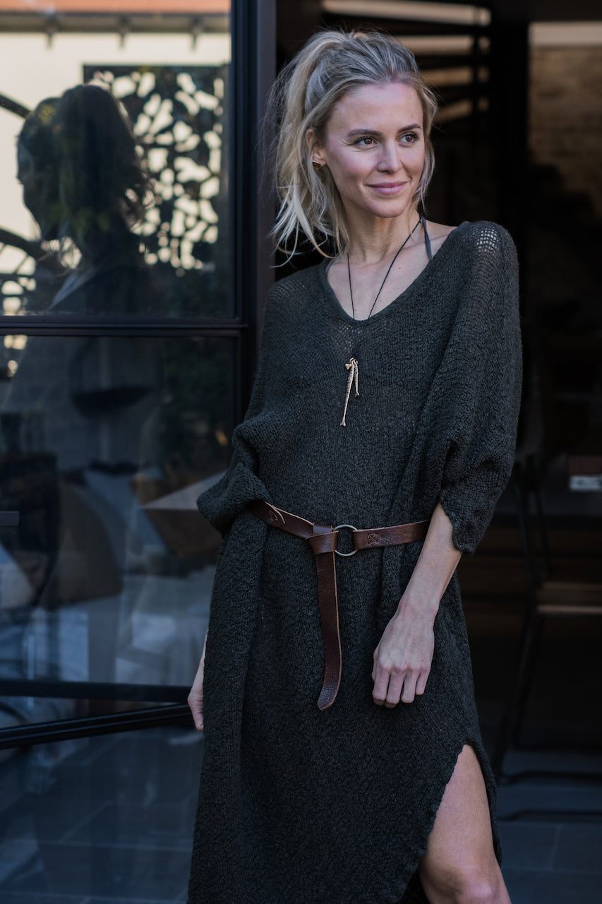 La Bottega di Brunella Linen Dress Vestito Fausta Campagna - Chocolate - LUXAMORE -Dress-