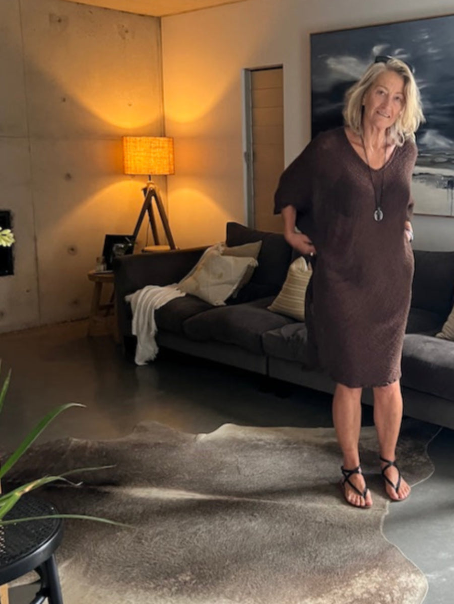 La Bottega di Brunella Linen Dress Vestito Fausta Campagna - Chocolate - LUXAMORE -Dress-