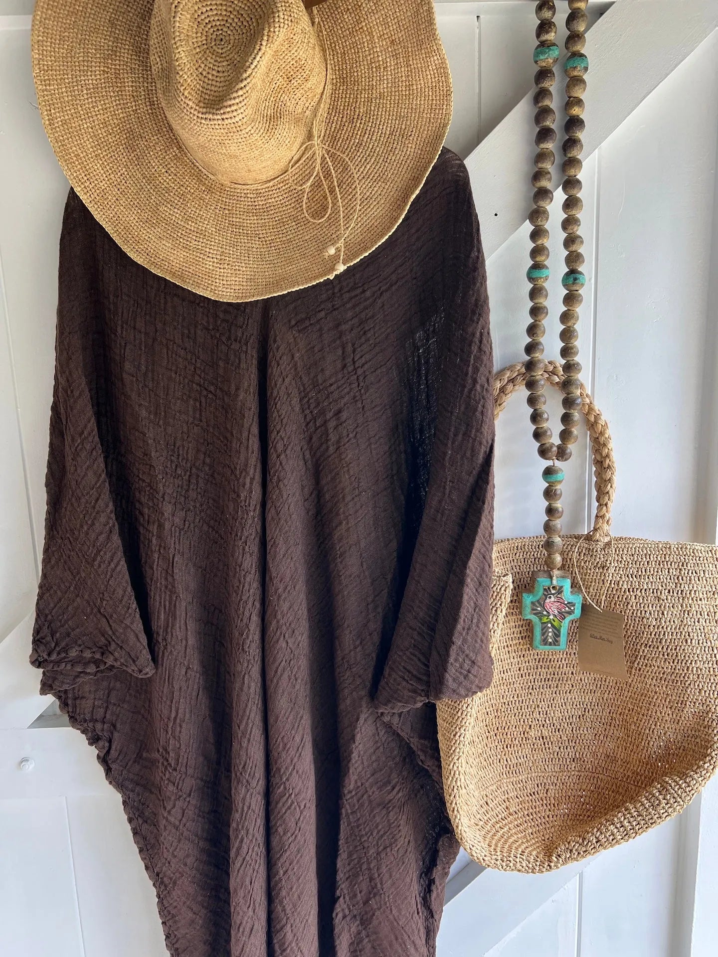 La Bottega di Brunella Linen Dress Fausta Garzata - Chocolate - LUXAMORE -Dress-