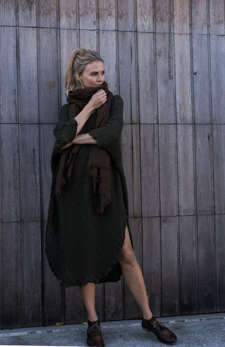 La Bottega di Brunella Linen Dress Vestito Fausta Campagna - Chocolate - LUXAMORE -Dress-La Bottega di Brunella Dress Vestito Fausta - Campagna linen dress garments, designed and handcrafted in Italy. Shop La Bottega di Brunella Linen at Luxamore.
