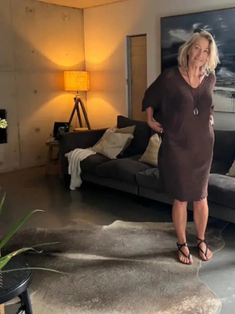 La Bottega di Brunella Linen Dress Vestito Fausta Campagna - Chocolate LUXAMORE  