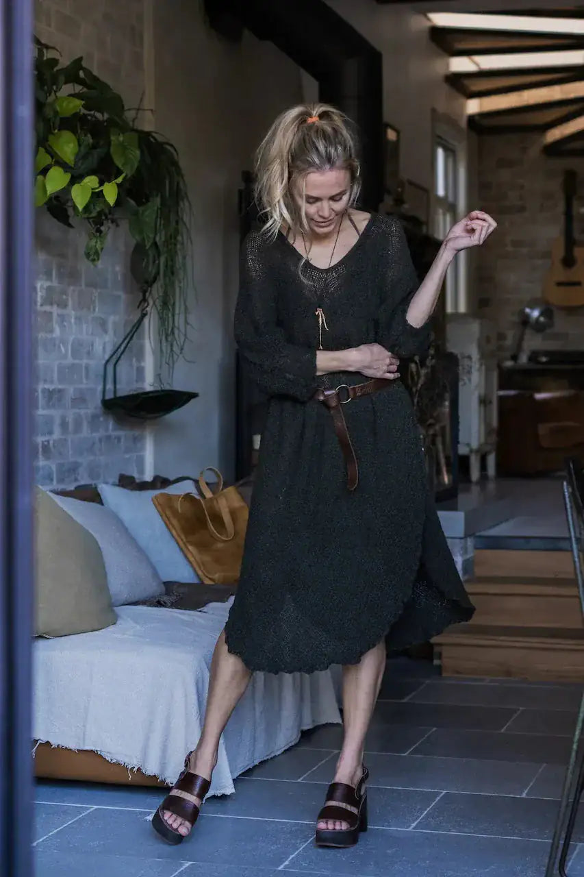 La Bottega di Brunella Linen Dress Vestito Fausta Campagna - Chocolate LUXAMORE  