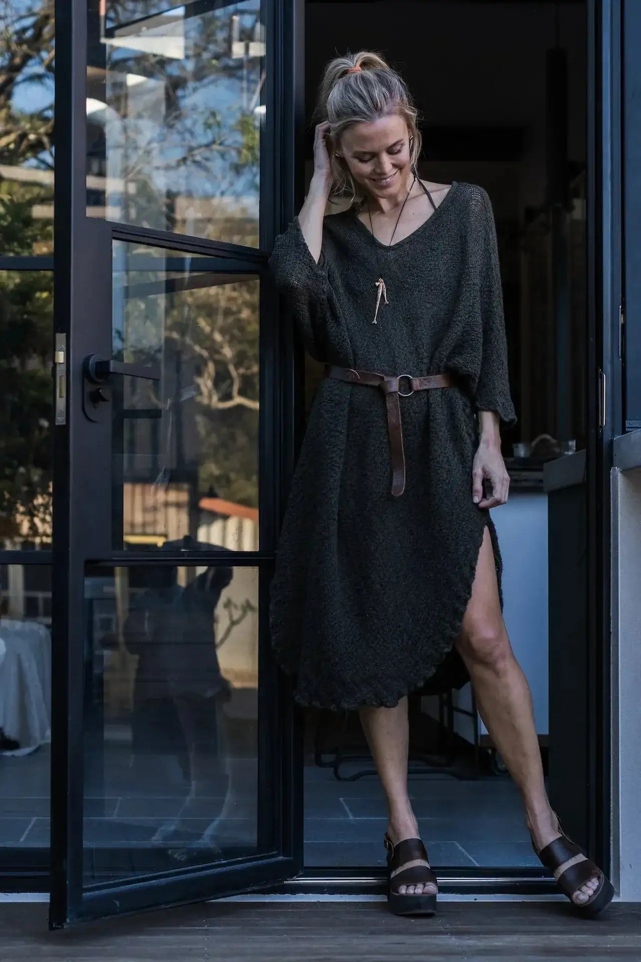 La Bottega di Brunella Linen Dress Vestito Fausta Campagna - Chocolate LUXAMORE  