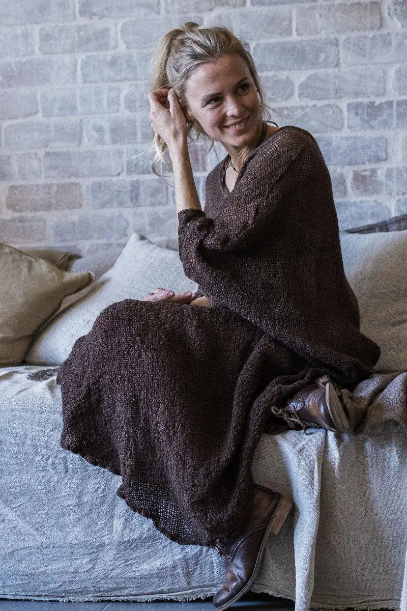 La Bottega di Brunella Linen Dress Vestito Fausta Campagna - Chocolate LUXAMORE  