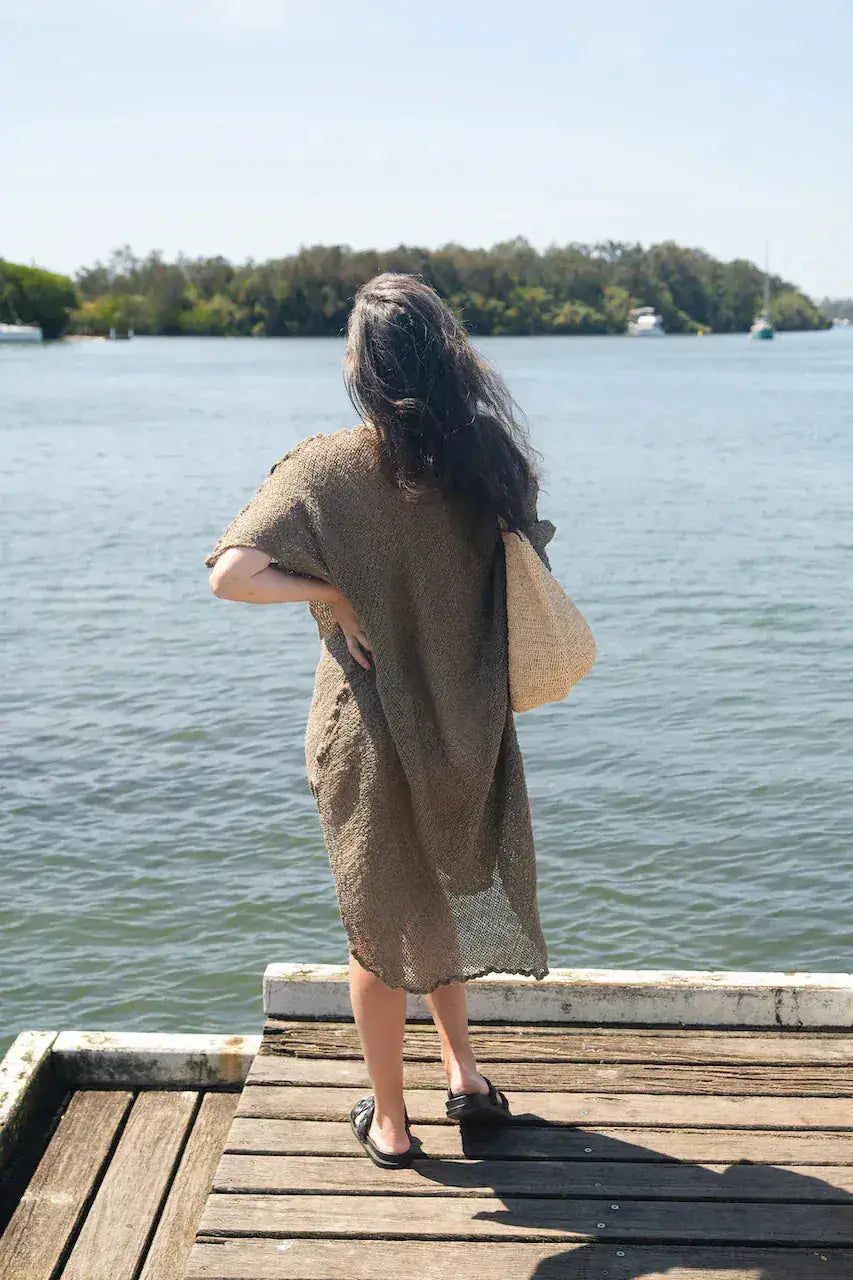 La Bottega di Brunella Linen Dress Vestito Fausta Campagna - Fossil LUXAMORE  