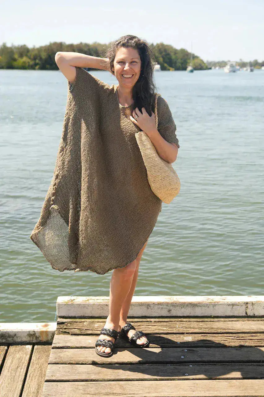 La Bottega di Brunella Linen Dress Vestito Fausta Campagna - Fossil LUXAMORE  