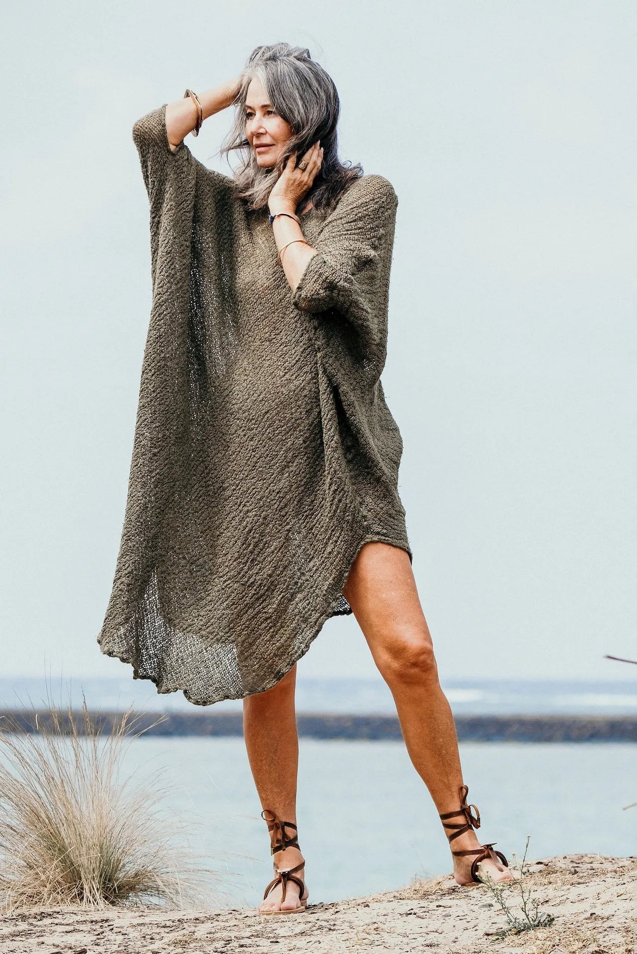 La Bottega di Brunella Linen Dress Vestito Fausta Campagna - Fossil - LUXAMORE -Dress-