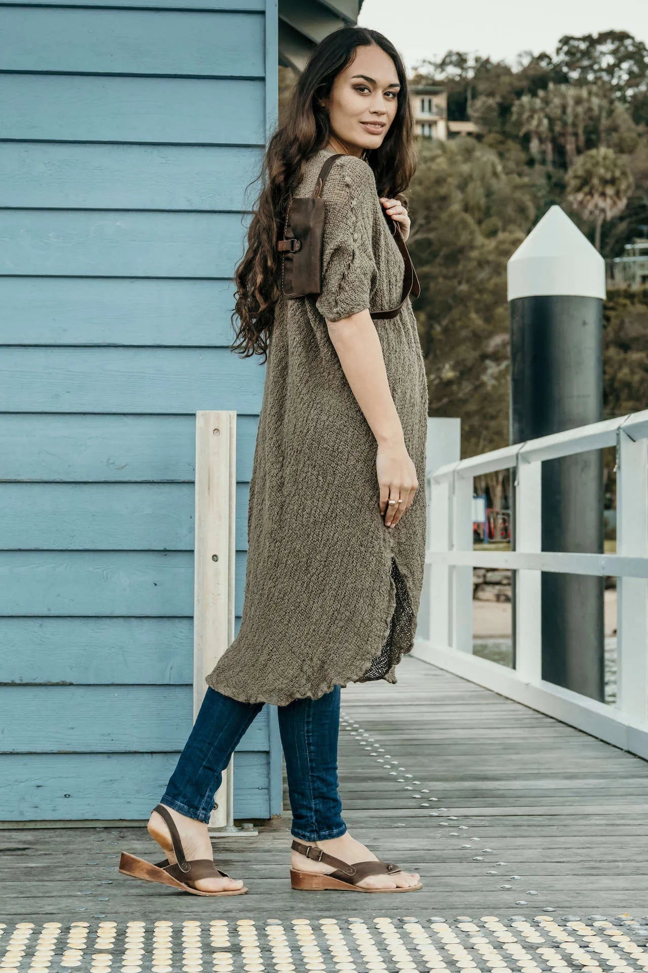 La Bottega di Brunella Linen Dress Vestito Fausta Campagna - Fossil - LUXAMORE -Dress-