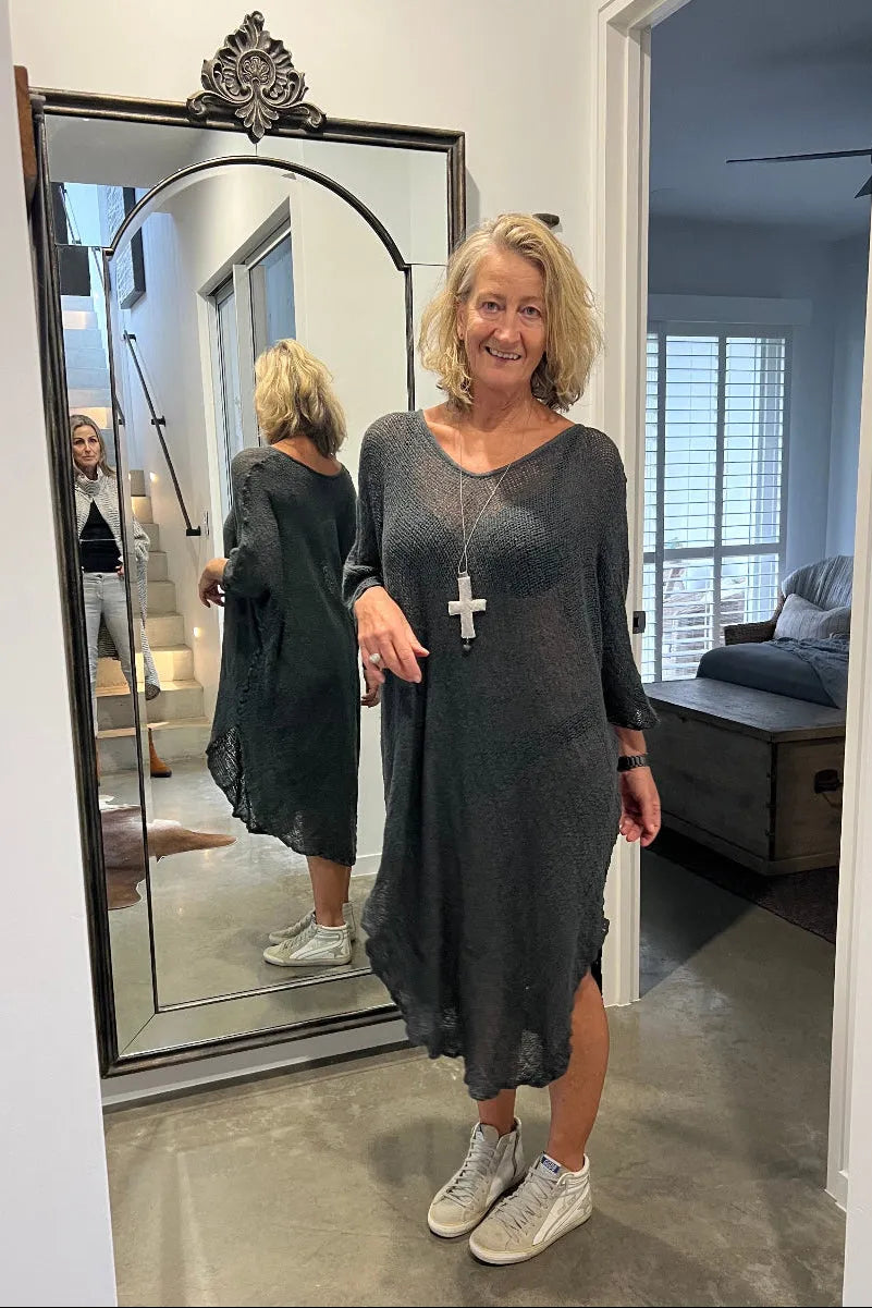 La Bottega di Brunella Linen Dress Vestito Fausta Campagna - Lava - LUXAMORE -Dress-