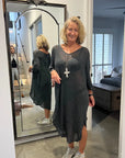 La Bottega di Brunella Linen Dress Vestito Fausta Campagna - Lava - LUXAMORE -Dress-