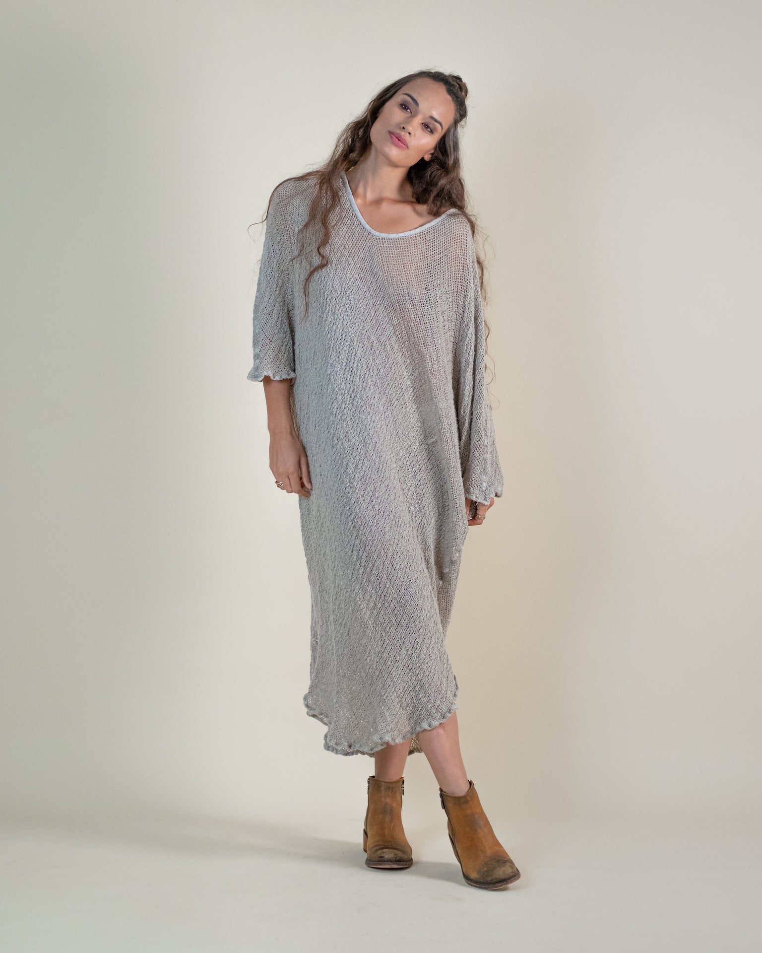 La Bottega di Brunella Linen Dress Vestito Fausta Campagna - Natural - LUXAMORE -Dress-