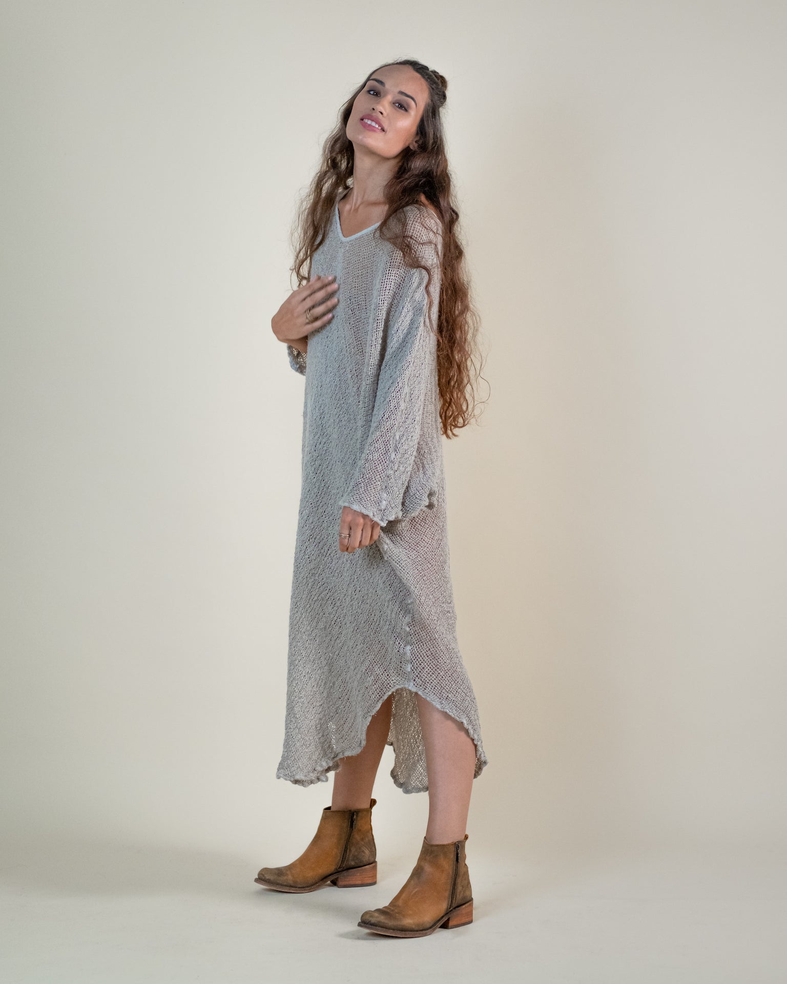 La Bottega di Brunella Linen Dress Vestito Fausta Campagna - Natural - LUXAMORE -Dress-
