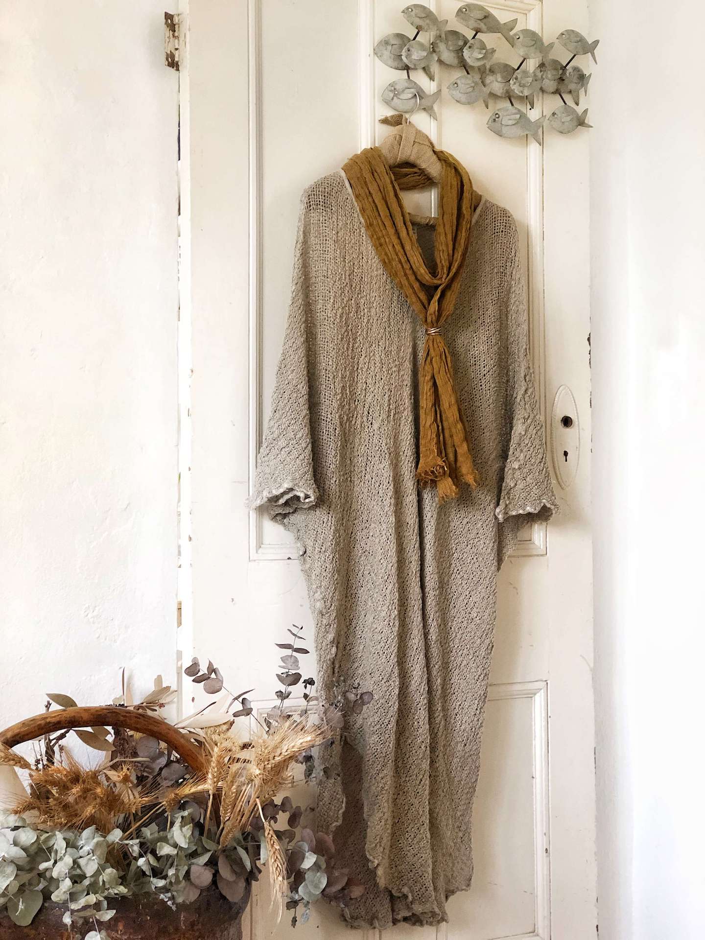 La Bottega di Brunella Linen Dress Vestito Fausta Campagna - Natural - LUXAMORE -Dress-