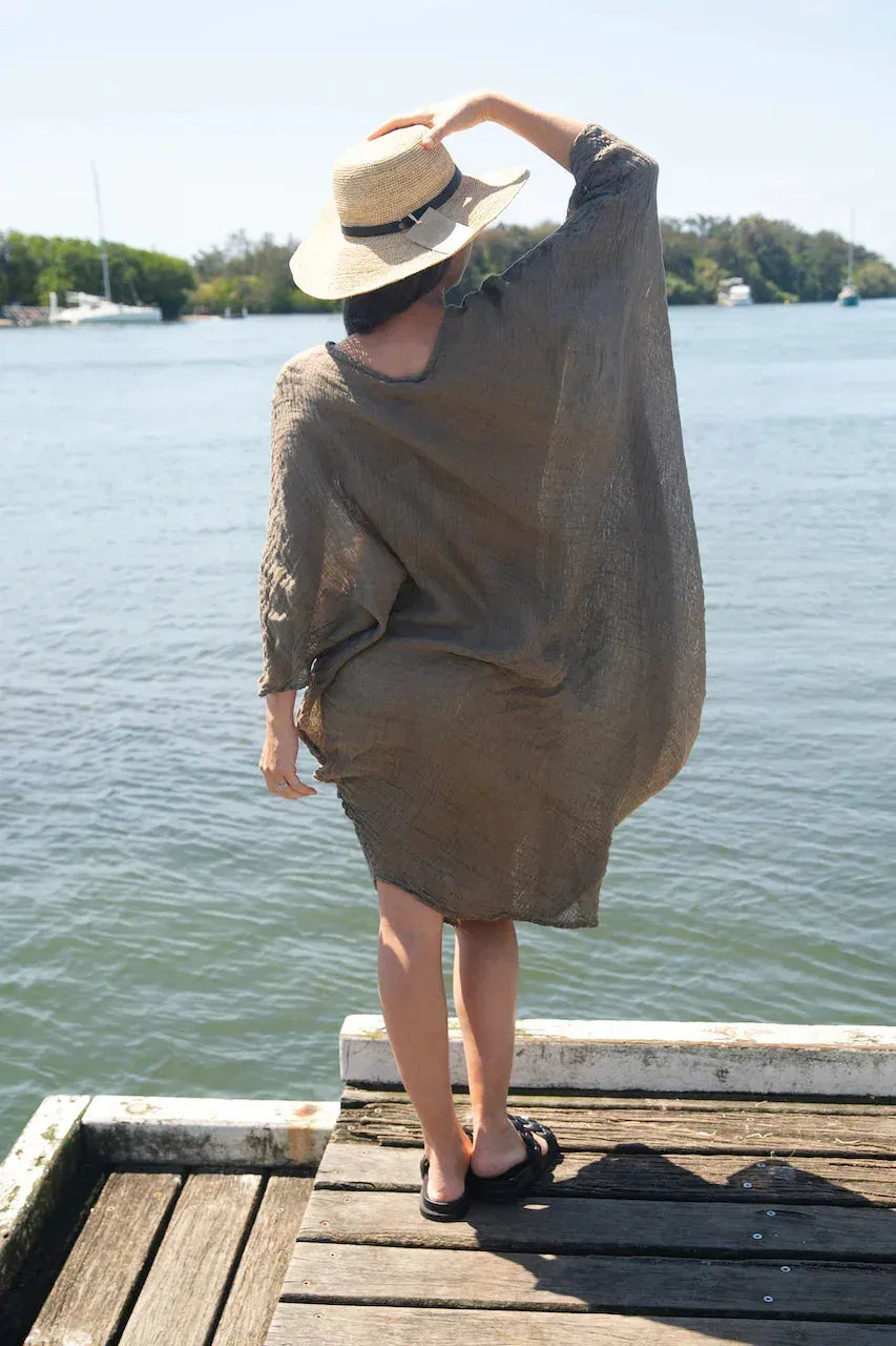 La Bottega di Brunella Linen Dress Vestito Fausta Garzata - Fossil LUXAMORE  