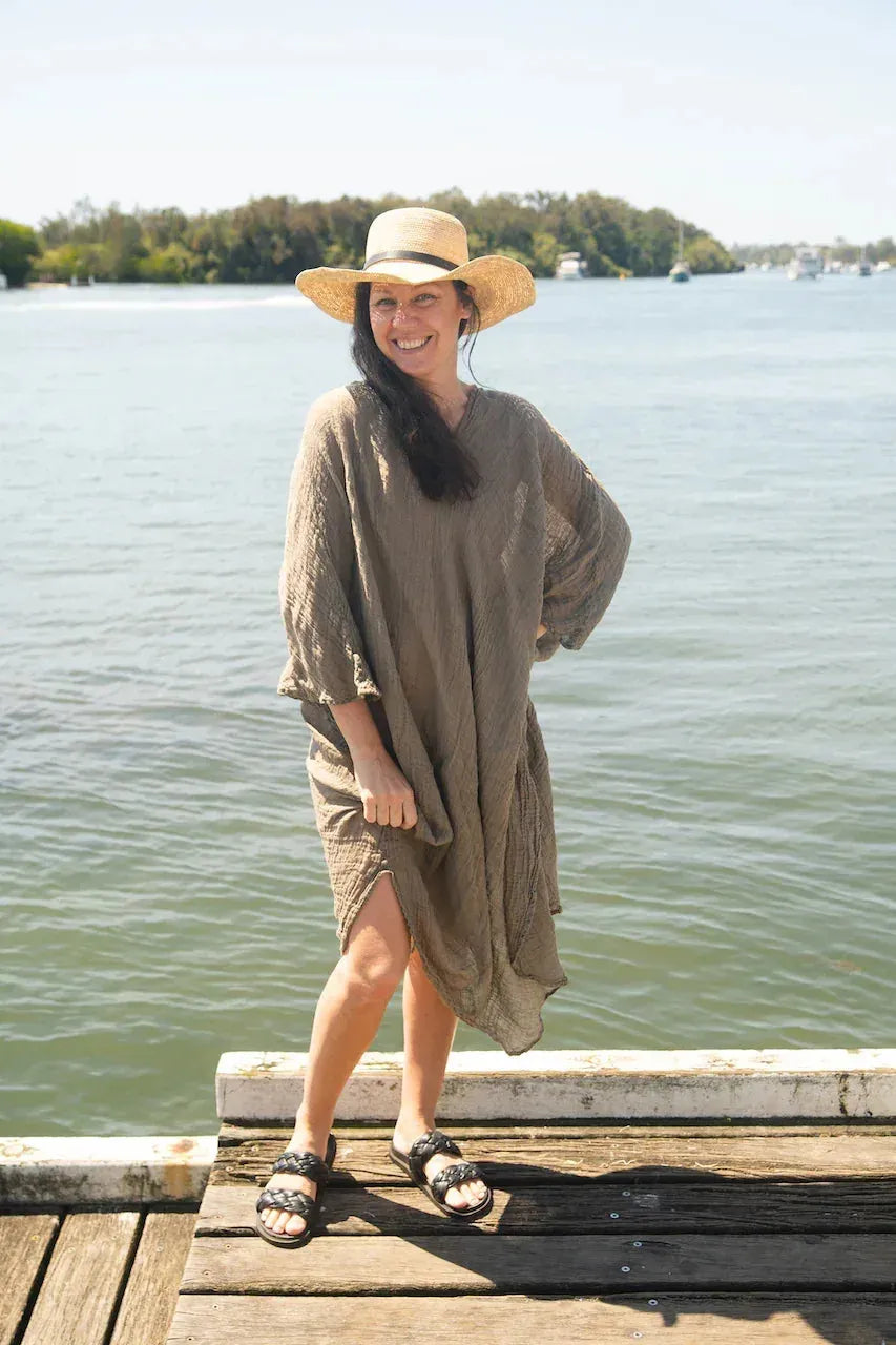 La Bottega di Brunella Linen Dress Vestito Fausta Garzata - Fossil LUXAMORE  