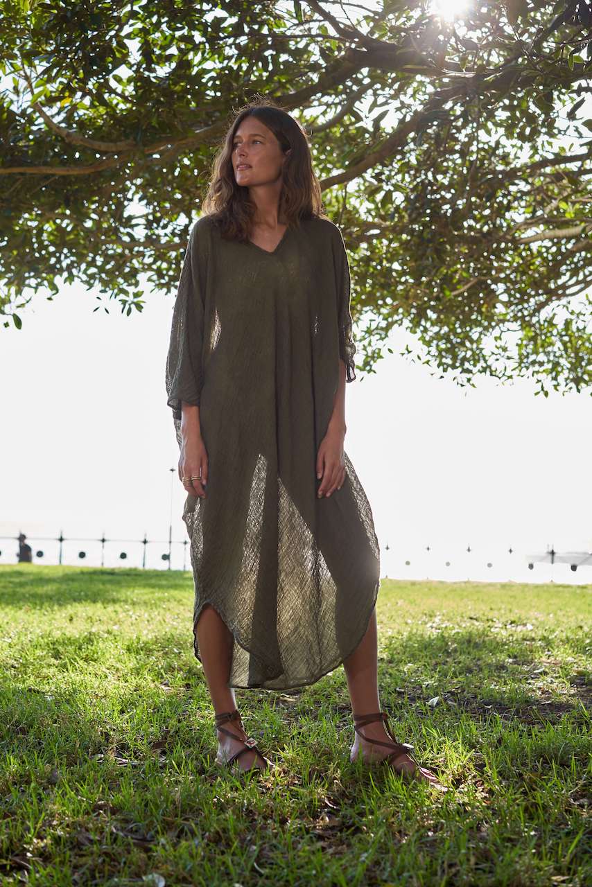 La Bottega di Brunella Linen Dress Vestito Fausta Garzata - Fossil - LUXAMORE -Dress-