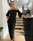 La Bottega di Brunella Pantalone Agathos Linen Pants Black LUXAMORE  