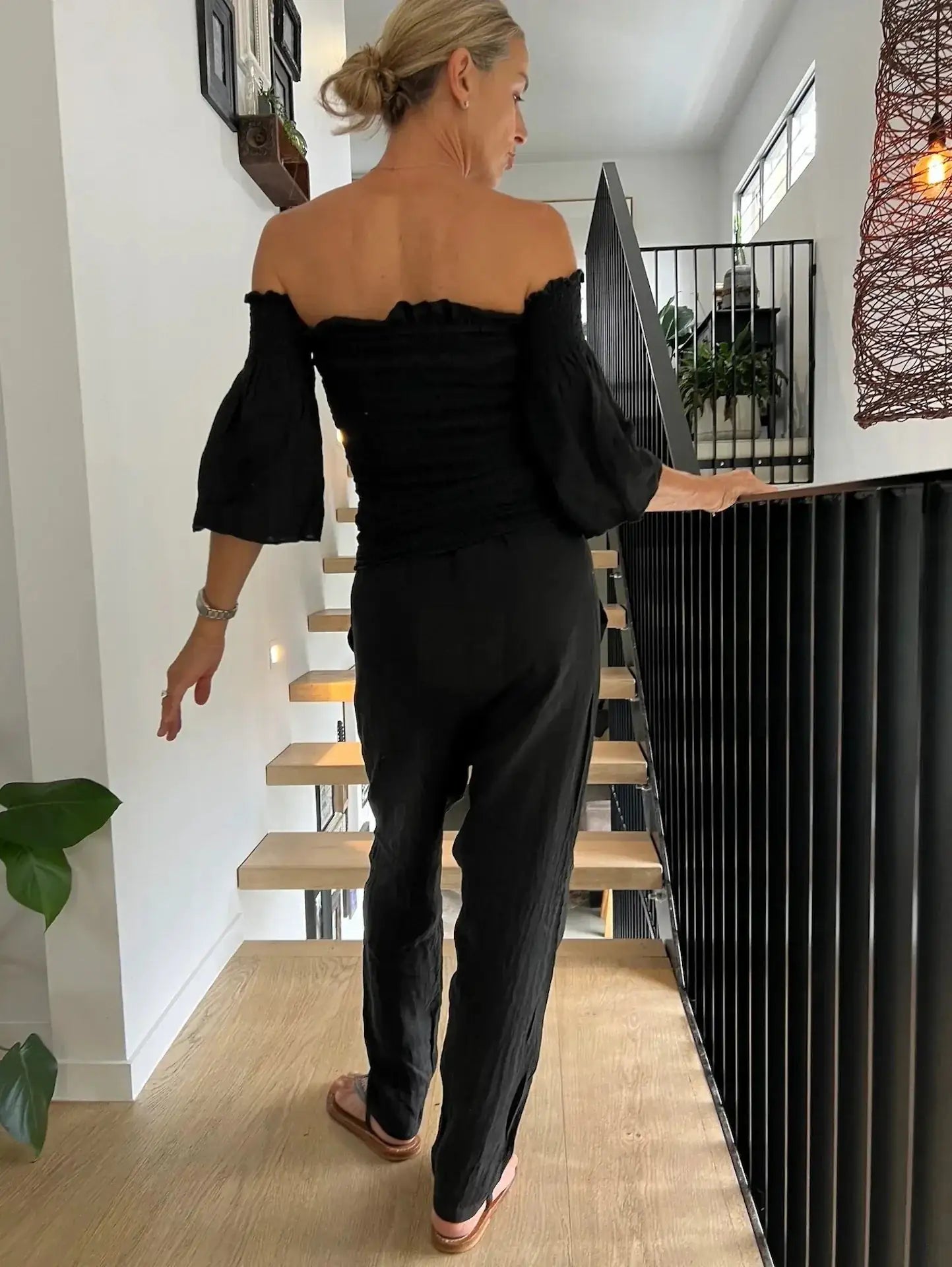 La Bottega di Brunella Pantalone Agathos Linen Pants Black LUXAMORE  