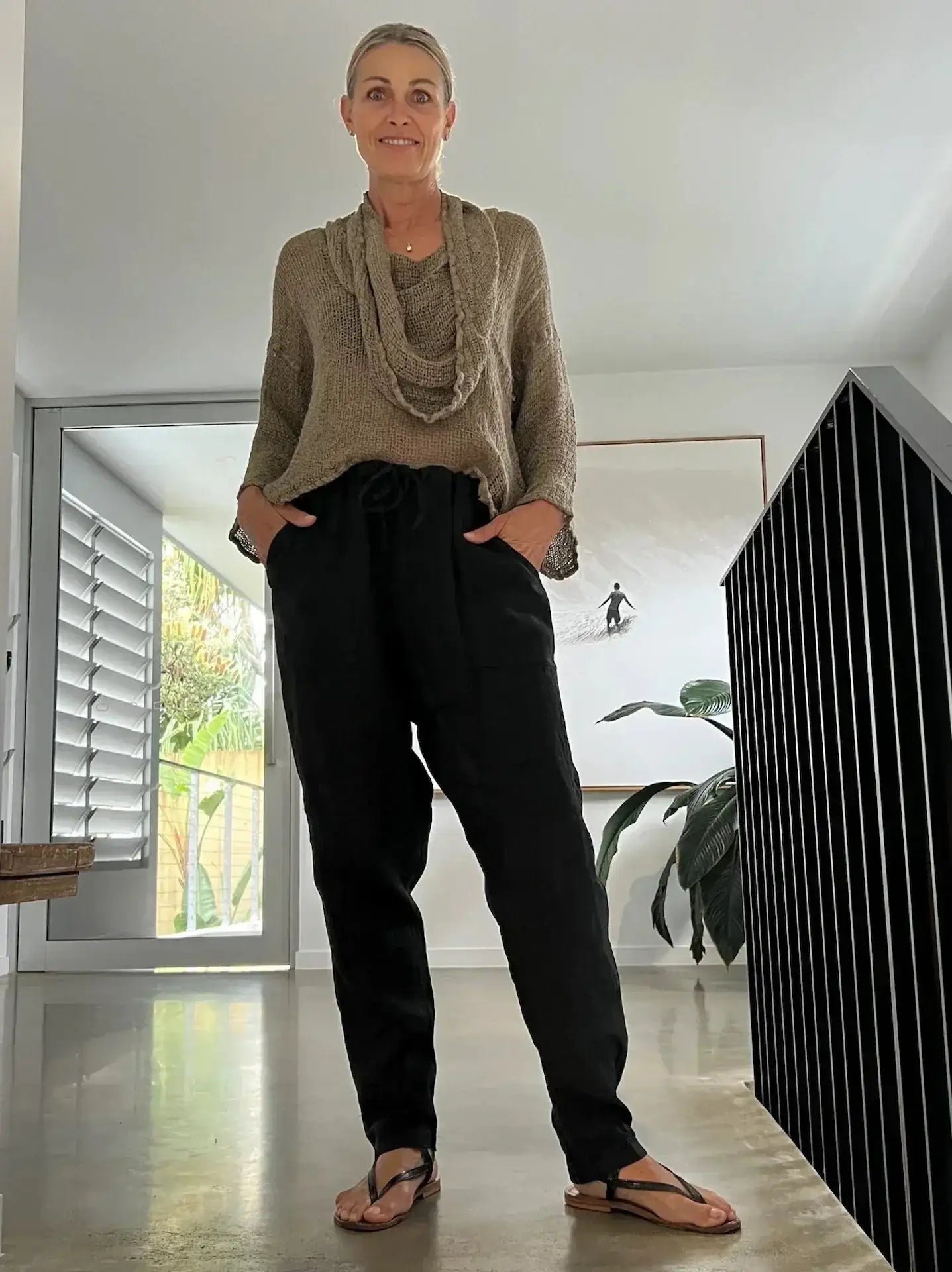 La Bottega di Brunella Pantalone Agathos Linen Pants Black LUXAMORE  