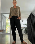 La Bottega di Brunella Pantalone Agathos Linen Pants Black LUXAMORE  