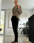La Bottega di Brunella Pantalone Agathos Linen Pants Black LUXAMORE  