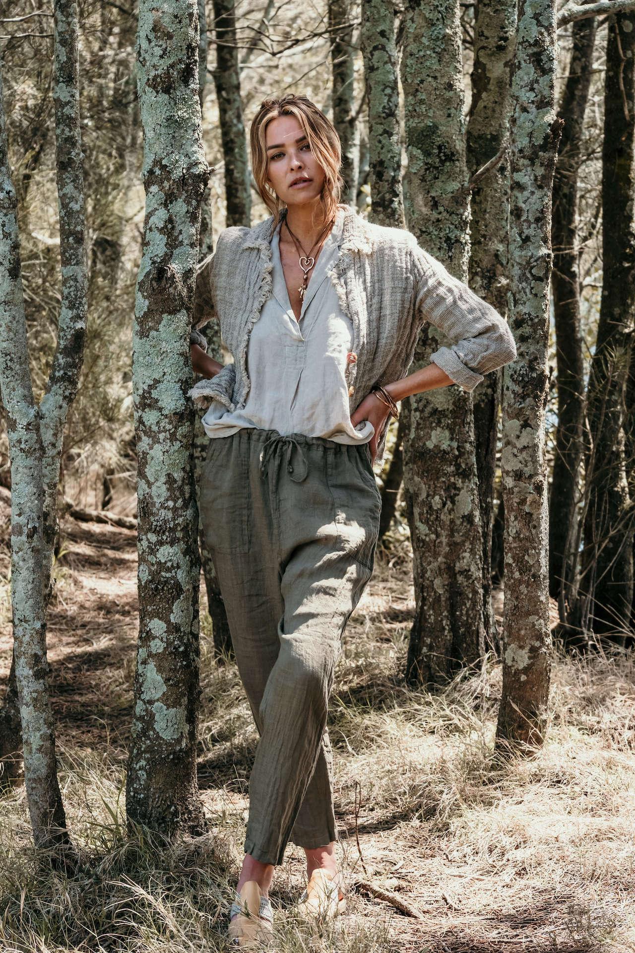 La Bottega di Brunella Pantalone Agathos Linen Pants - Fossil LUXAMORE  