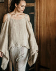Alemais Sustainable Florence-Shirt close up worn by model LUXAMORE