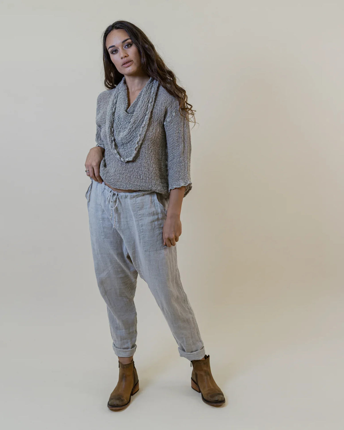 Alemais Sustainable Florence-Shirt close up worn by model LUXAMORE