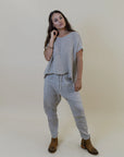 Alemais Sustainable Florence-Shirt close up worn by model LUXAMORE