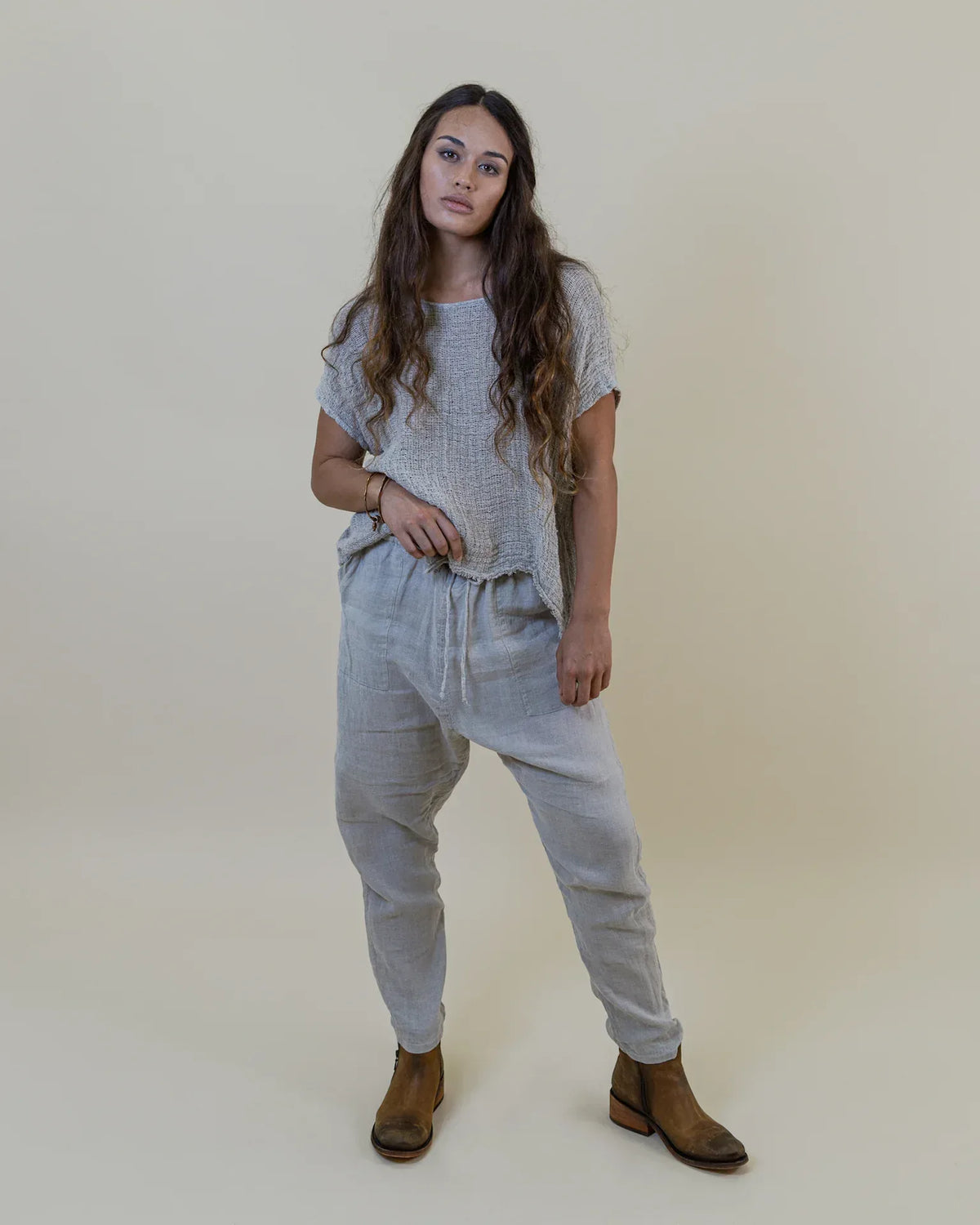 Alemais Sustainable Florence-Shirt close up worn by model LUXAMORE
