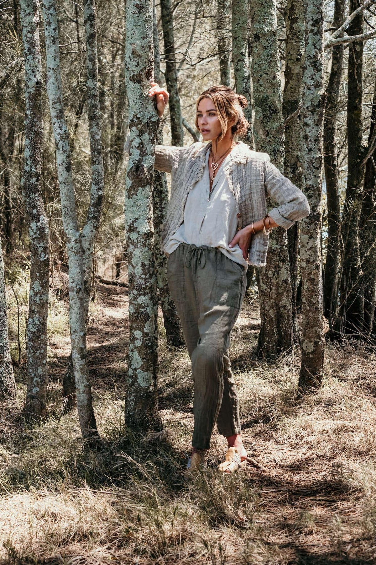 Alemais Sustainable Florence-Shirt close up worn by model LUXAMORE