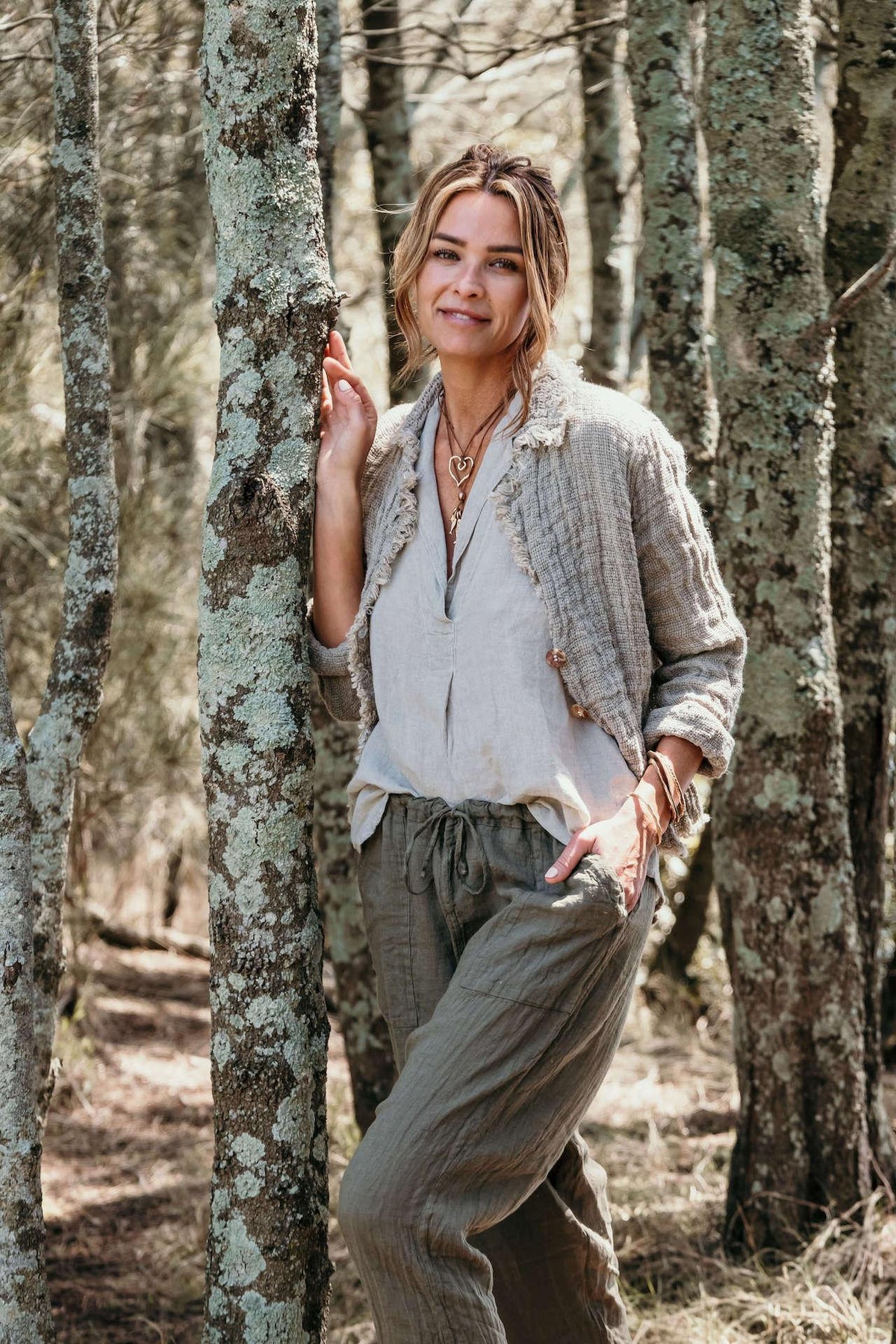 Alemais Sustainable Florence-Shirt close up worn by model LUXAMORE