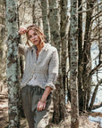 Alemais Sustainable Florence-Shirt close up worn by model LUXAMORE