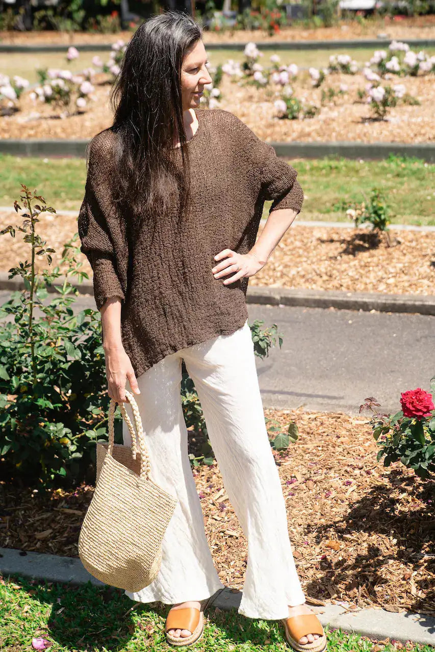 Woman Wearing La Bottega di Brunella Top Maglia Bonta - Campagna Chocolate - Tops LUXAMORE