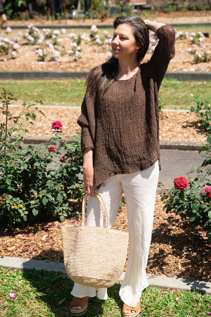 Woman Wearing La Bottega di Brunella Top Maglia Bonta - Campagna Chocolate - Tops LUXAMORE