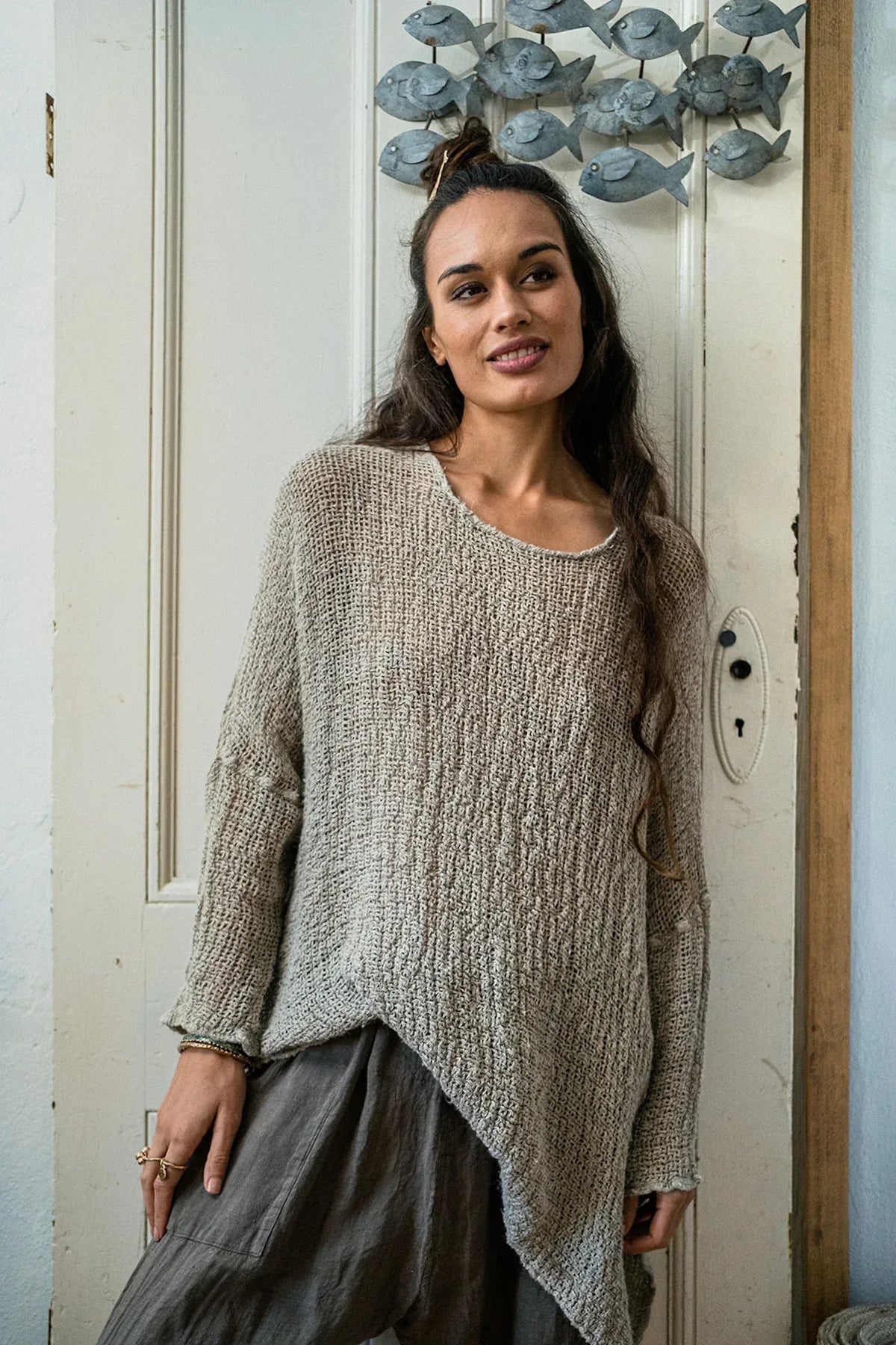 Alemais Sustainable Florence-Shirt close up worn by model LUXAMORE
