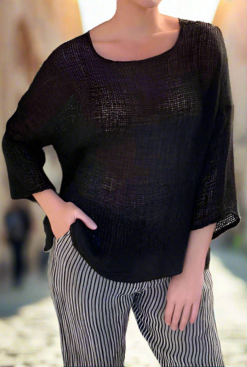 La Bottega di Brunella Top Maglia Europa - Campagna Black - LUXAMORE -Tops-La Bottega di Brunella Maglia Europa Black - Campagna linen top garments, designed and handcrafted in Italy. Shop La Bottega di Brunella Linen Tops at Luxamore.