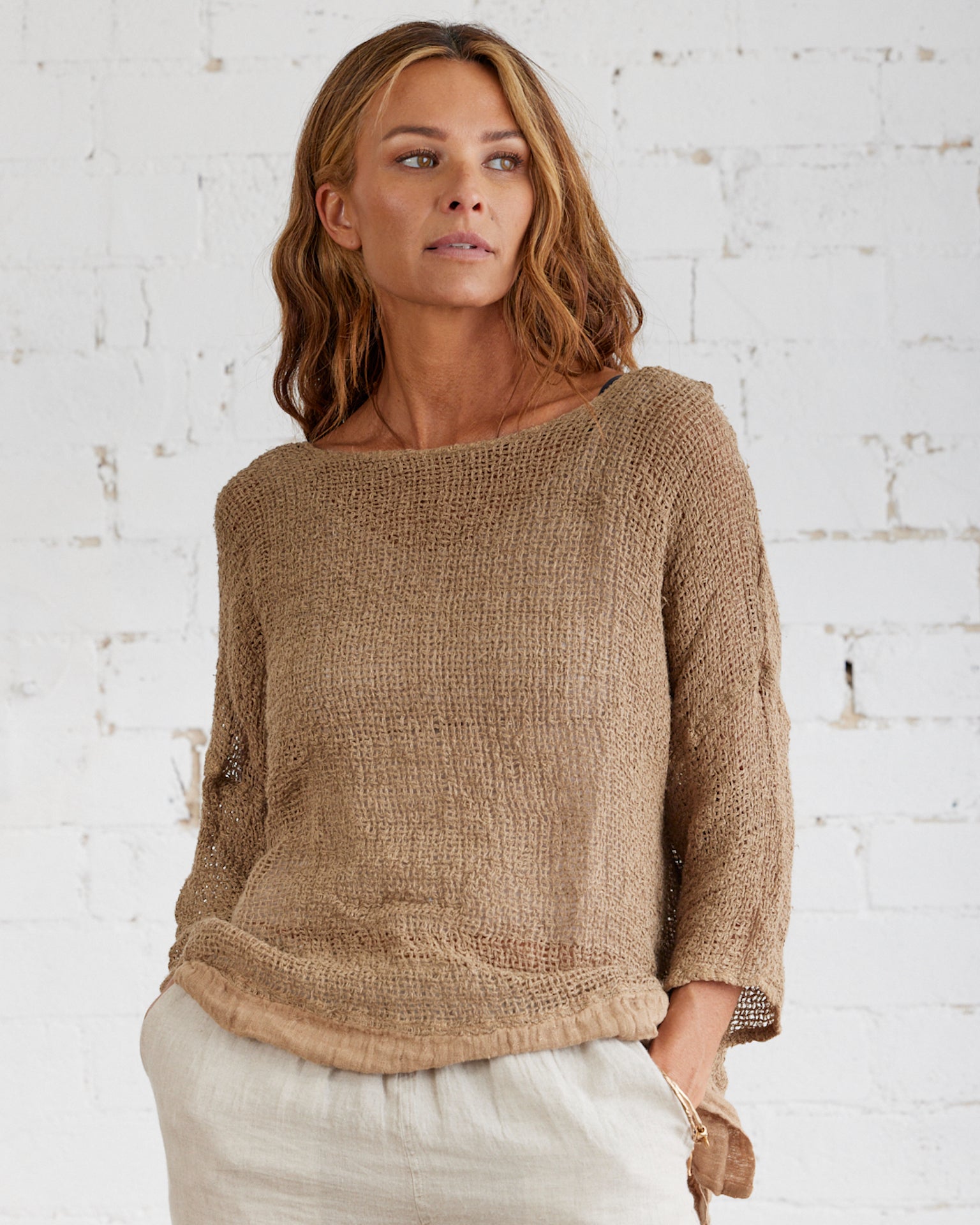 La Bottega di Brunella Top Maglia Europa - Campagna Naturale - LUXAMORE -Tops-La Bottega di Brunella Maglia Europa Naturale - Campagna linen top garments, designed and handcrafted in Italy. Shop La Bottega di Brunella Linen Tops.