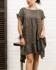 Artisanal Italian linen dress: La Bottega di Brunella Vestito Buffettone in multi-toned dark grey Burdell Nero Fossil.