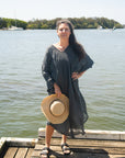 Woman Wearing La Bottega di Brunella Linen Dress Fausta Garzata - Lava - Dress LUXAMORE