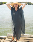 Woman Wearing La Bottega di Brunella Linen Dress Fausta Garzata - Lava - Dress LUXAMORE