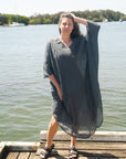 Woman Wearing La Bottega di Brunella Linen Dress Fausta Garzata - Lava - Dress LUXAMORE