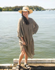 Woman Wearing La Bottega di Brunella Linen Dress Vestito Fausta Garzata - Fossil - Dress LUXAMORE
