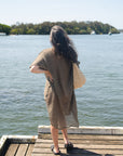 Woman Wearing La Bottega di Brunella Linen Dress Vestito Fausta Campagna - Fossil - Dress LUXAMORE